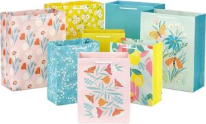 Hallmark Spring Gift Bags in Assorted Sizes (8 Bags: 4 Medium 9", 4 Large 13") Florals, Lemons, Teal, Pink and Yellow for Easter, Birthdays, Mother's Day, Bridal Showers