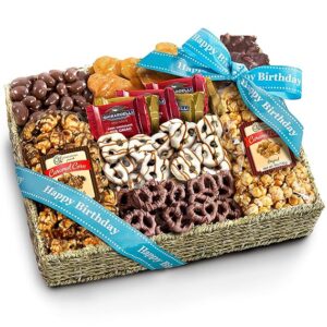 A Gift Inside Birthday Chocolate Caramel and Crunch Grand Gift Basket with Snacks, Pretzels, Ghirardelli and Chocolate-covered Nuts