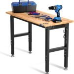 WORKPRO Adjustable Garage Workbench, 48&quote;x22&quote; Rubber Wood Top Heavy-Duty