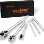 HORUSDY 3-Piece Ratchet Set, 1/4” 3/8”, 1/2&quote; Drive Ratchet Handle Set,
