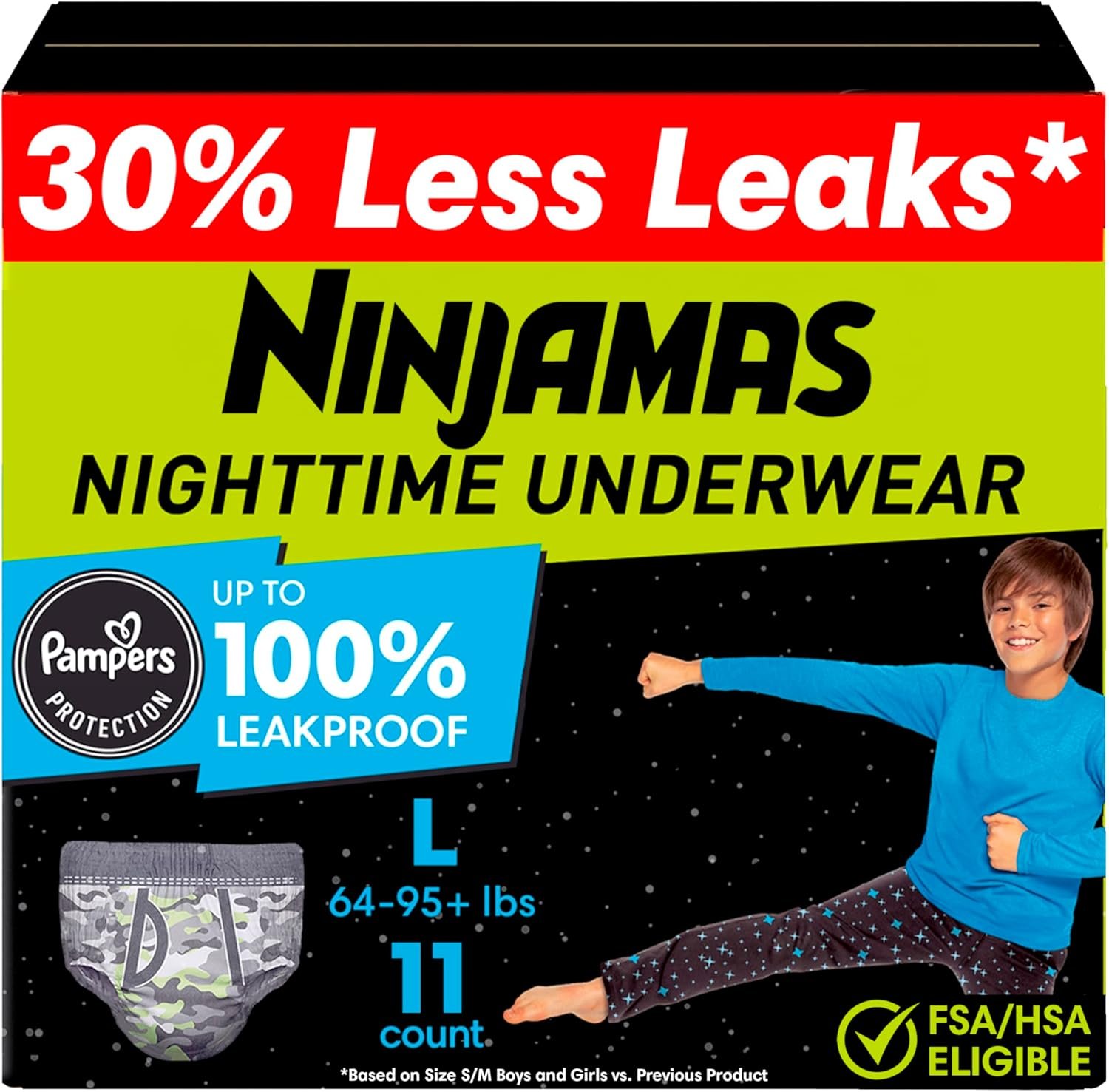 81WMtYcZn2L._AC_SL1500_-2.jpg Ninjamas Boys Bedwetting Nighttime Underwear, Size L Pull Ups for Boys - Image 1