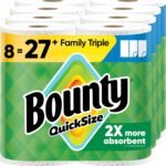 Bounty Quick-Size Paper Towels, White, 8 Family Triple Rolls = 27 Regular Rolls