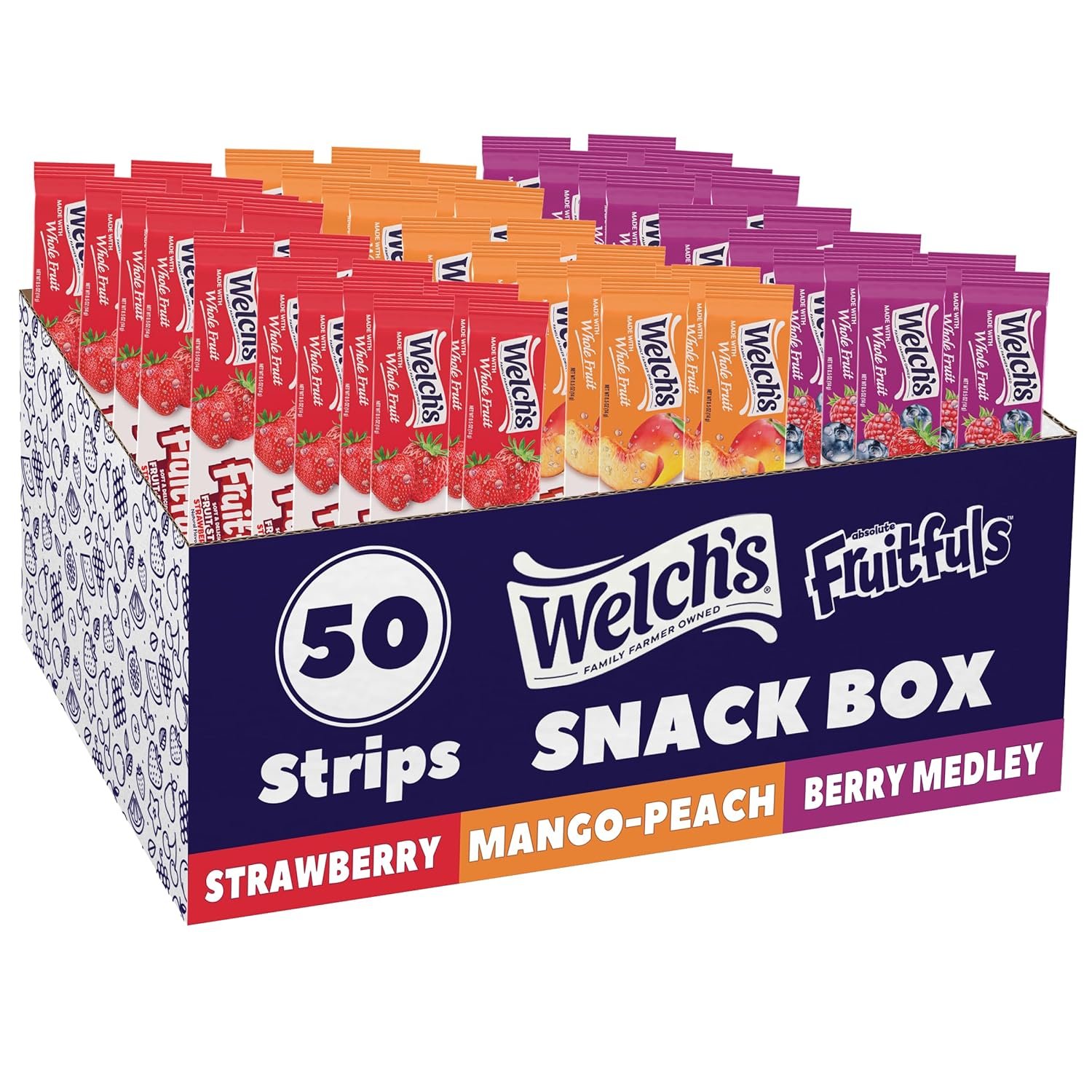 81qblumb8ML._SL1500_.jpg Welch's Absolute Fruitfuls Fruit Strips, Tasty Dried Fruit Snacks for School - Image 1