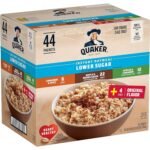 Quaker Instant Oatmeal Lower Sugar, 4 Flavor Variety Pack 44 Count Pack of 1