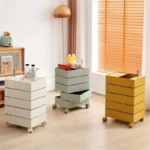 Rotating Storage Cabinet Movable Bedside Table Side Cabinet Cosmetic Storage Cabinet Bedroom Living Room Furniture Nightstand