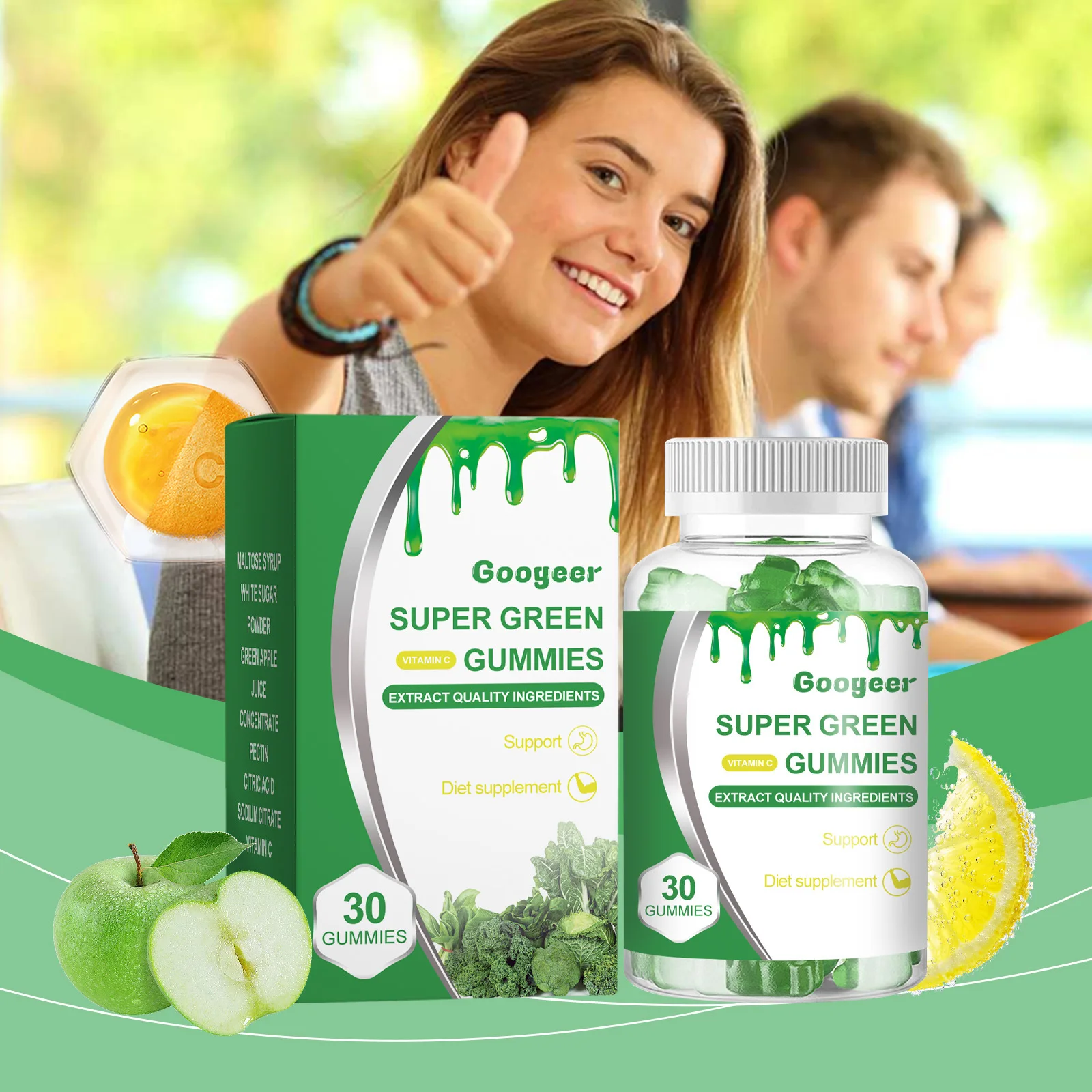 kf-Ae3a6947ef9a149b9bd9f442ab36641cc3 Googeer 30pcs Vitamin C Gummies Apple Cider Vinegar Dietary Supplement Digestive Support Refresh Flavor Body Healthy Gummies - Image 1