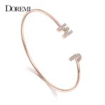DOREMI Custom Letter Bracelet Baby bangle Zirconia Pave Setting Initial bracelet Child & Adult size for Unique Cuff Jewelry