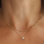 Stainless Steel Zirconia-Inlaid Pendant Double-Layer Necklace Ladies' Refined Luxury Elegant Layered Beaded Necklace Jewellery