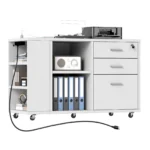 Mobile Wood Filing Cabinet Lockable File Storage w/USB, 3 Drawers & Open Shelves