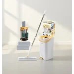 Spin Mop Bucket System 3 Compartments Self-Wringing Aluminum Head Washable Pads for Home Cleaning