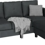 L-Shaped Couch 3 Seat Sofa Set with Linen Fabric and Ottoman Small Couch for Apartments, Black sofa set living room furniture