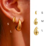10-31mm Stainless Steel Vintage Chunky Water Drop Earrings For Women Gold Plated Thick Earring Statement Wedding Jewelry Gifts