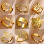 Minimalist Texture Stainless Steel Geometric Rings For Women Gold Color Opening Couple Ring Aesthetic Wedding Christmas Jewelry