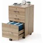 Wooden 3-Drawer Lockable File Cabinet for Home Office, Mobile Printer Stand, and Under Desk Organization