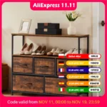 JHK Shoe Cabinet Dresser With 5 Fabric Drawers Toy Storage TV Stand Multilayer Shoe Rack Space Saving Cabinet Of Home Furniture