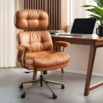 Office Chair, Modern Leather with Lumbar Support, High Back Swivel Rolling with Comfy Thick Cushion (Brown, Suede Faux Leather)