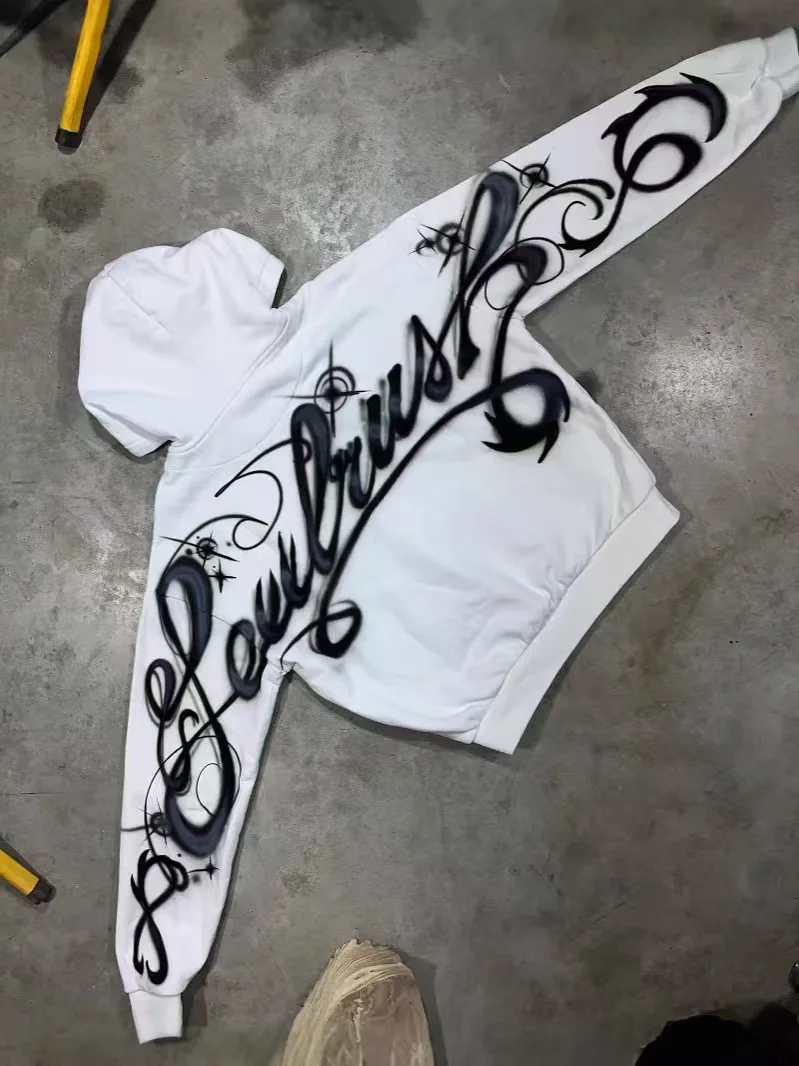 kf-S1132b7b12cb04bb6a7cb14df068083f5Q Y2k High Street Trend White Oversized Letter Print Loose Men Women Retro Harajuku Casual Hip Hop Pullover Hoodie Sweatshirt - Image 1