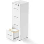 Vertical White Metal Filing Cabinet with Lock, Deep Drawers for Home Office Safety and Organization