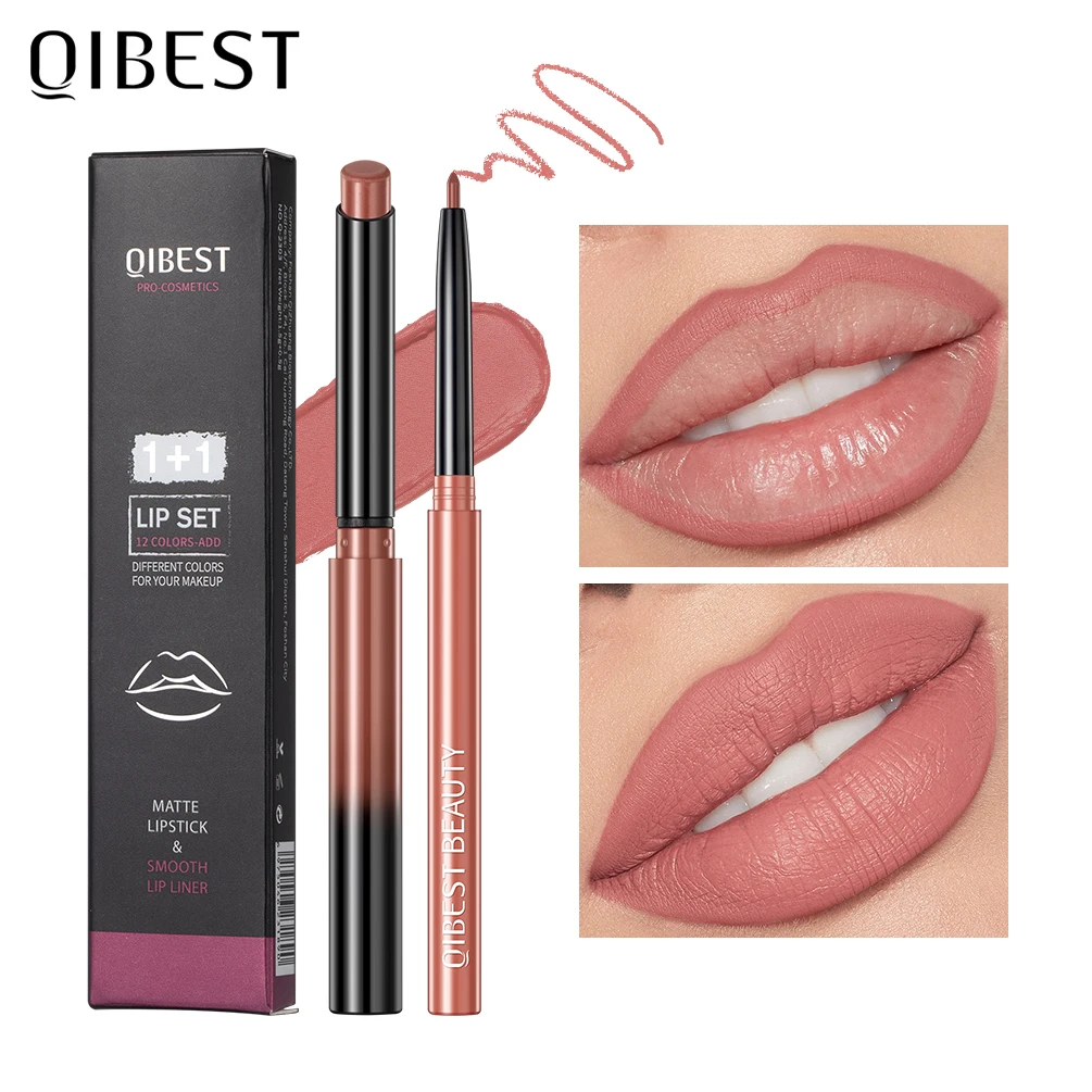 kf-S187829fd42d84ffc8c8027b316833d659 QIBEST 2pcs Lipstick Lipliner Pen Set Matte Nude Lip Liner Pencil Waterproof Long Lasting Lipstick Pen Contour Makeup For Women - Image 1