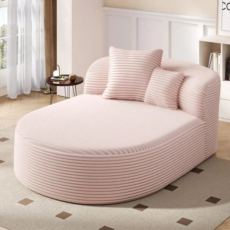 kf-S19773894e20d4111b9aa281ffe5d8c352 Modern Pink Chaise Lounge Sofa Bed, 51.6" Boneless Couch with 2 Supportive Pillows for Living Room - Image 1