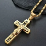 Hip Hop Personality Cross Religious Pendant Necklace for Men Charm Jesus Cross Jewelry Teen Accessories Birthday Gift for Men