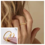 Set of 2 Stacking Ring for WomenStainless Steel 2mm Thin Gold Color Dome Shap Minimalist Jewelry