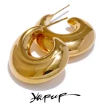 Yhpup Fashion Smooth Stainless Steel Metal C-Shape Chunky Earrings for Women 18K Plated Waterproof Charm Statement Jewelry