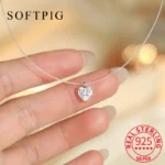 SOFTPIG Real 925 Sterling Silver Sparkling Zircon Heart Pearl Beads Pendant Choker Necklace for Women Classic Fine Jewelry Gift