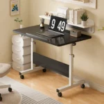 Electric Adjustable Height Standing Desk, Ergonomic Mobile Workstation w/Unwith iversal Wheels, Compact Folding Table for Office