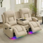 Power Reclining Loveseat Sofa with Console, RV Couch Loveseat Recliner Sofa with Massage & Heat, LED Light, Cupholders