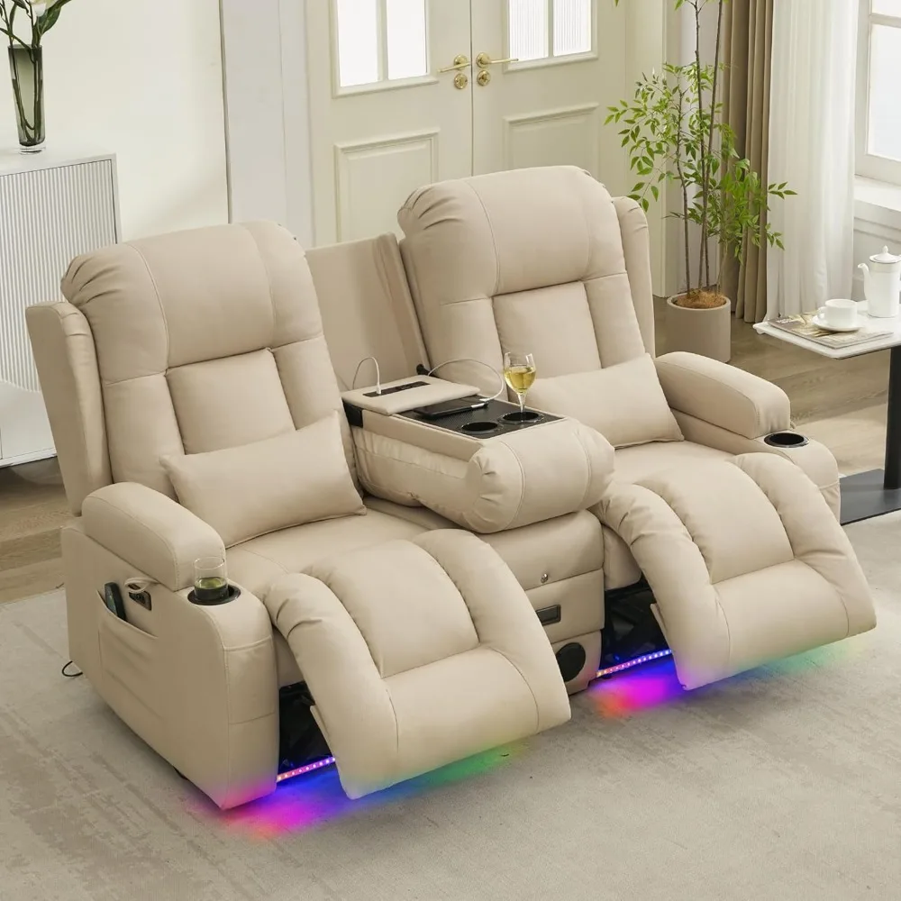 kf-S2dae5567f25c4d4fbb8d4059cf89259dw Power Reclining Loveseat Sofa with Console, RV Couch Loveseat Recliner Sofa with Massage & Heat, LED Light, Cupholders - Image 1