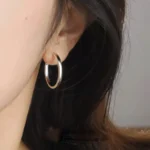 BF CLUB 925 Sterling Silver Earrings For Women Trendy Gold Circle Earring Jewelry Prevent Allergy Party Accessories