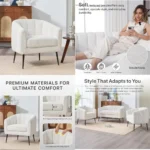 Modern Sherpa Fabric Single Sofa with Thick Cushion and Black Metal Legs, Comfortable Reading Chair for Living Room