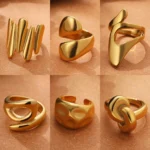Irregular Geometric Smooth Metal Open Rings for Women Men Statement Thick Dome Finger Ring Adjustable Stainless Steel Jewelry