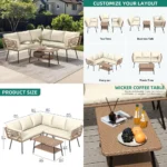 4-Piece Outdoor Patio Furniture Set with L-Shape Sofa, 2-Tier Coffee Table, and Cushions, Rattan Material