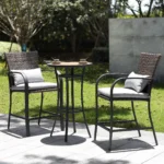 NAGA BAHNA 3pcs Patio Bar Set with Soft Cushion, Rattan Wicker Outdoor Furniture Set for Backyards, Lawn, Deck, Poolside