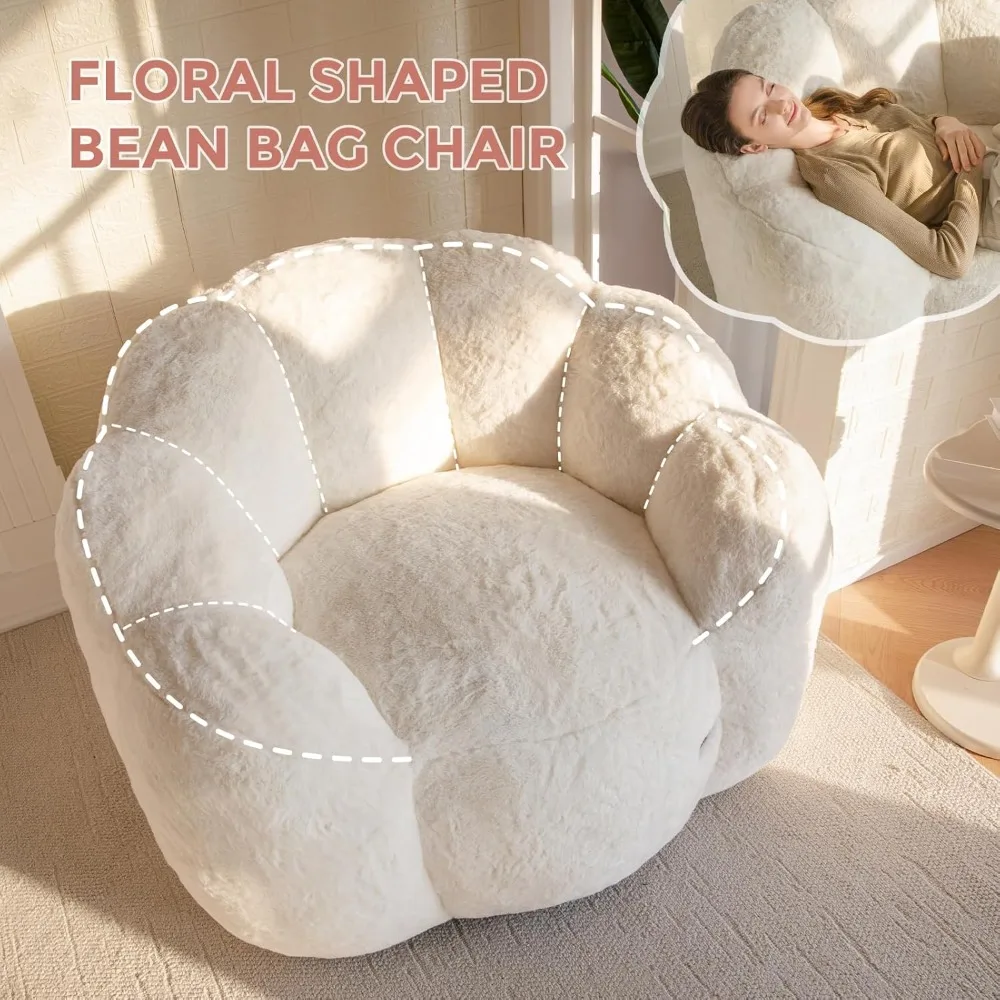 kf-S3f007de721774936b6b5cea4ae6e94b2u floral shaped bean bag sofa, ultra soft faux fur floor sofa, large reading chair for living room bed - Image 1