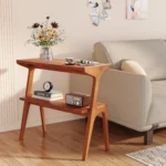 Solid Wood End Table,2-Tier Side Table with Storage Shelf, Wooden Modern Accent Slim Bedside Table for Sofa,Living Room, Bedroom