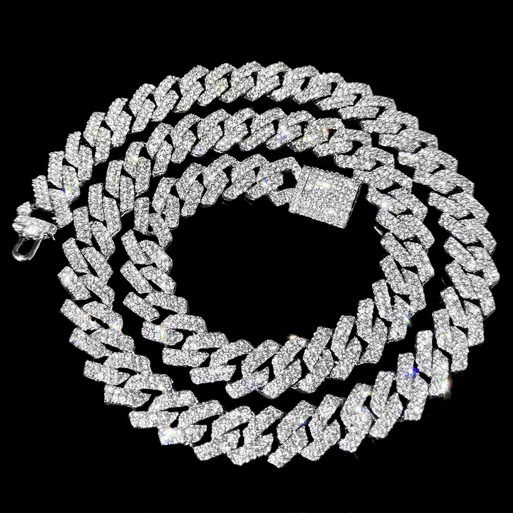 kf-S459825f6725b439ab9bf21ce97ba7b762 16/18/20/22/24inch Prong Cuban Link Chain for Women Men Iced Out 2 Row Rhinestone Miami Rhombus Hip Hop Cuban Necklaces Jewelry - Image 1