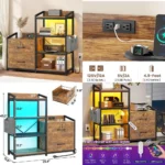 35.4 SEDETA Letter/A4 File Cabinet with 2 Drawers, Power Strip, and LED Light for Home Office