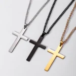 Fashion Stainless Steel Cross Pendant Necklace Unisex Punk Hip Hop Link Chain Charm Jewelry for Boys Girls Cool Gift