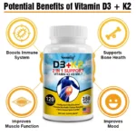 Vitamin D3 + K2 - Help Regulate Calcium Metabolism, Promote Bone, Teeth and Skin Health, Support Immunity and Heart Health