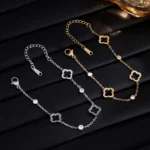 Classic Hollowed-out Four-leaf Flower Zircon Inlaid Stainless Steel Bracelet Trendy Party Clover Jewelry Gift For Women