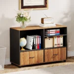 2-Drawer Brown and Black Wood Filing Cabinet, 39.37 in. Lateral File Cabinet on Wheels with Shelves for Files