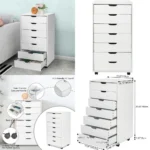 White Mobile 7-Drawer Wooden Filing Cabinet for Office and Closet Storage Solutions