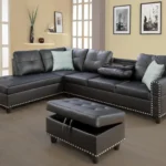 Sectional Sofa Couch, Modern 4-Seaters Living Room Furniture Sets with Chaise Lounge, Ottoman & 2 Pillows | L Shape Couch