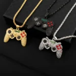Hip Hop Black Gold Plated Crystal Game Controller Pendant Necklace For Men Boys Jewelry Birthday Gifts