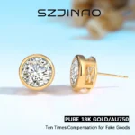 Genuine 18K Gold Moissanite Stud Earrings 2ct Diamond Earrings Classic Trendy for Women Wedding Gifts Fine Jewelry