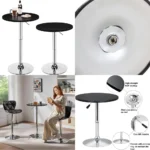 Contemporary Adjustable Round Swivel Bar Table Set, 2-Piece Bistro Pub Cafe Counter Height Furniture