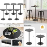 6-Pack 2-in-1 Adjustable Height Bar Table with Metal Base, Detachable Pole, 24 Round Top